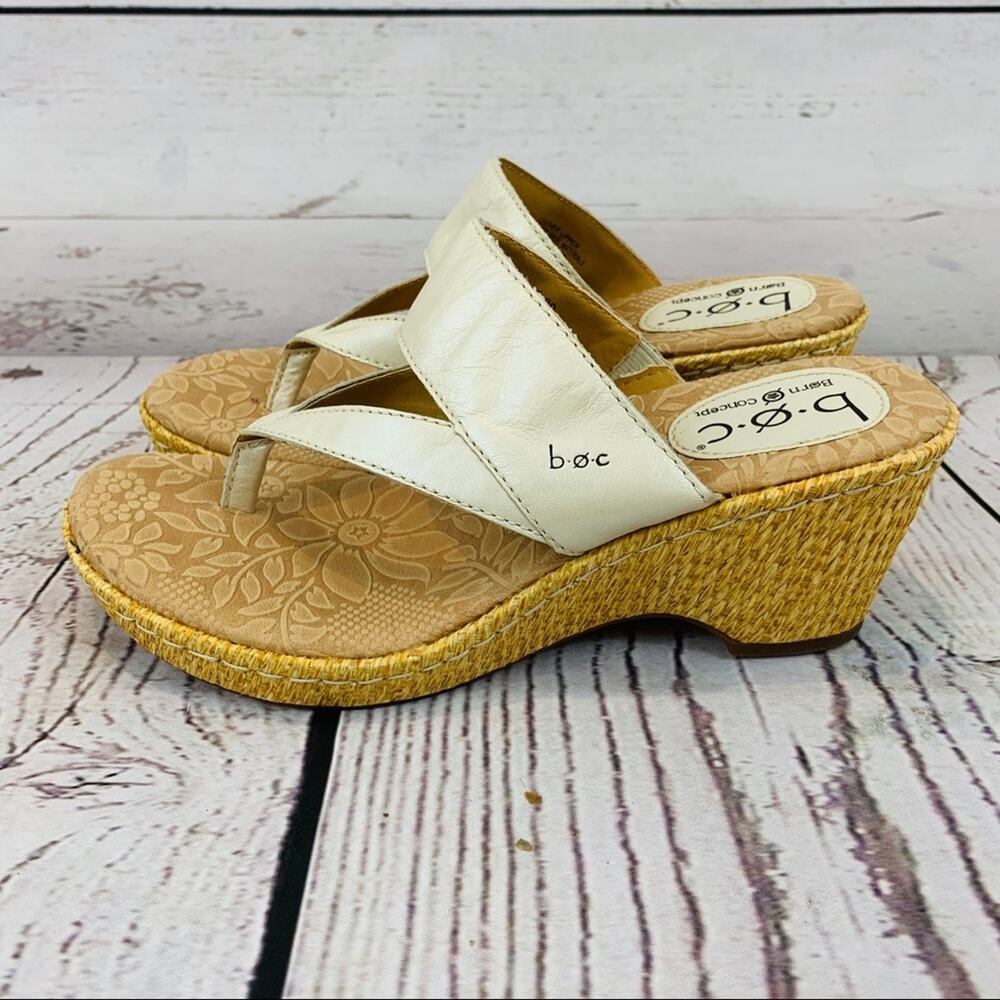 b.o.c sandals wicker wedge pearl color